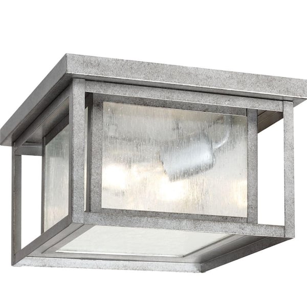 Generation Lighting Hunnington 2-Light Outdoor Weathered Pewter Flush Mount