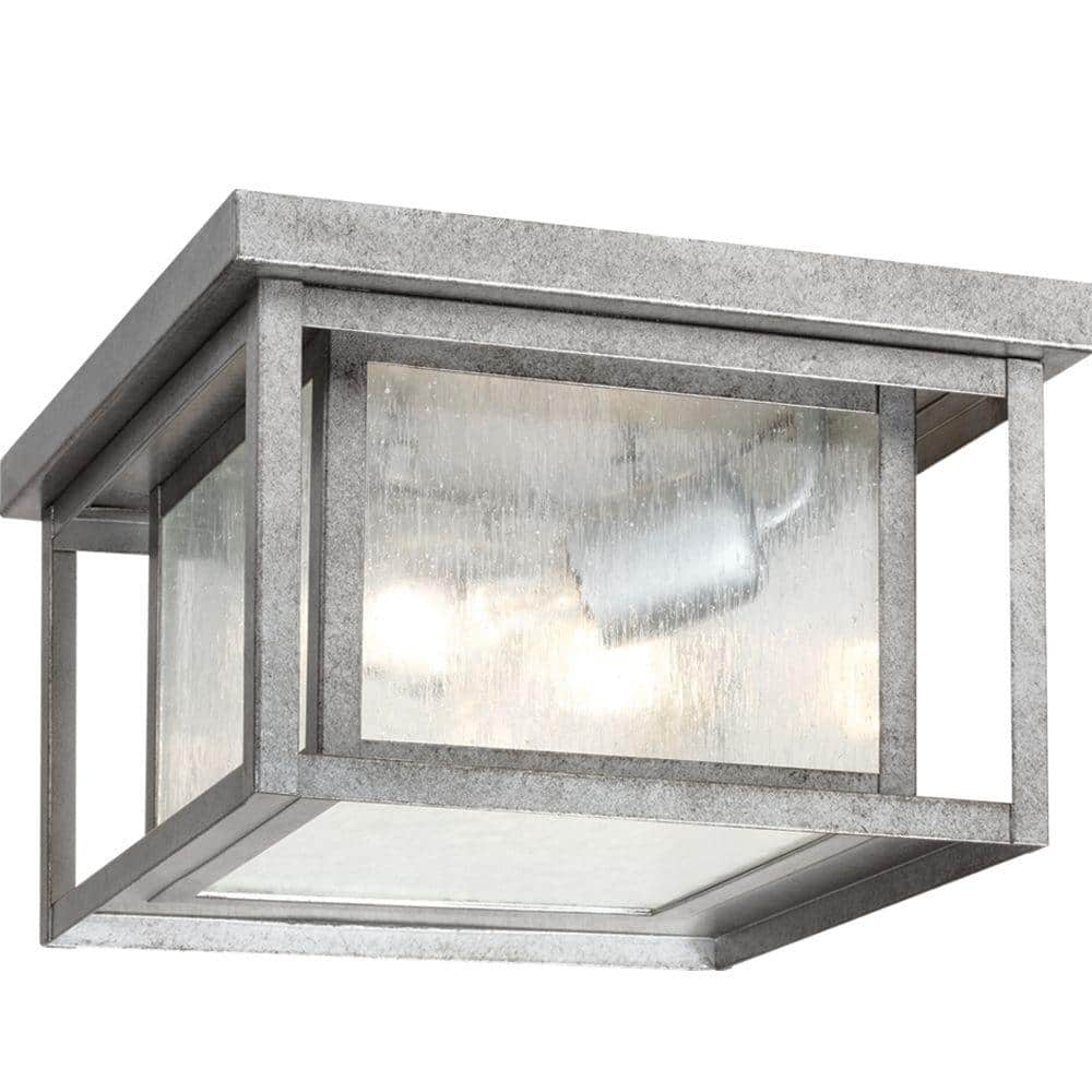 Hunnington 2-Light Outdoor Weathered Pewter Flush Mount