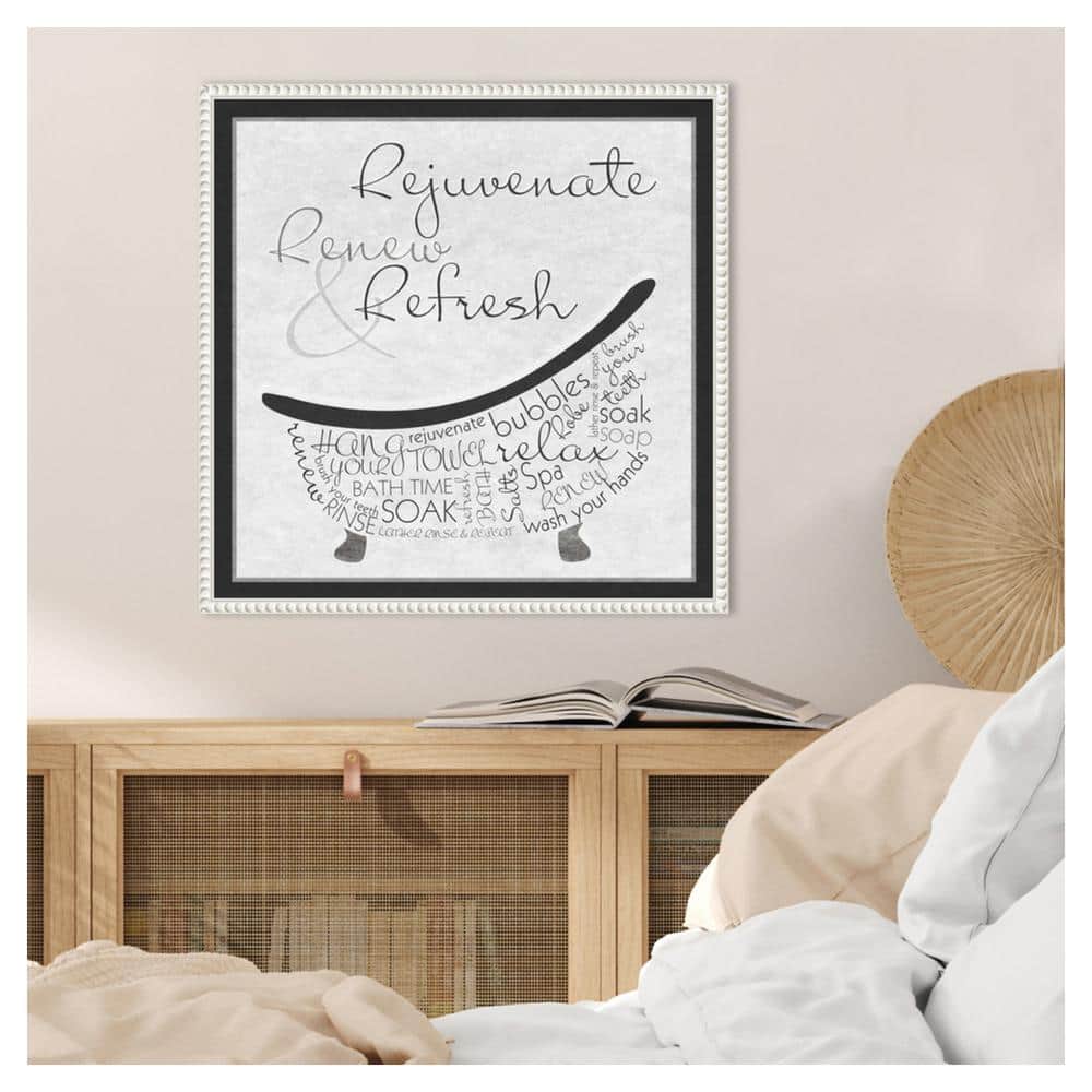 22"x22" White and Black Canvas Bath Quote Framed Art