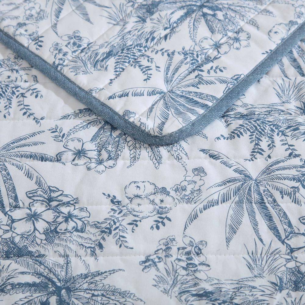 Blue Cotton Twin Reversible Quilt Set with Trim