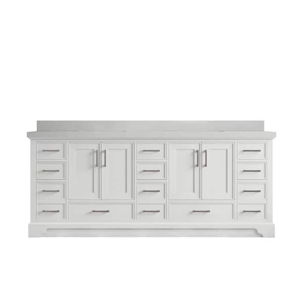 Charlotte 84 in. Double Sink Freestanding White Bath Vanity with Carrara Qt. Top Unassembled