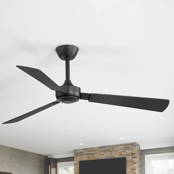 Primo 52 in Modern No-Light Ceiling Fan with 3 Plywood Blades, DC Motor, 6 Speeds, 4 in., 8 in. Downrods, Remote Control