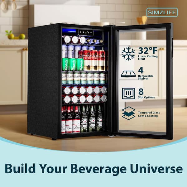 17.5 in Single Zone 126-Cans Freestanding/ Built-in Beverage and Wine Cooler Fridge in Black Stainless Steel