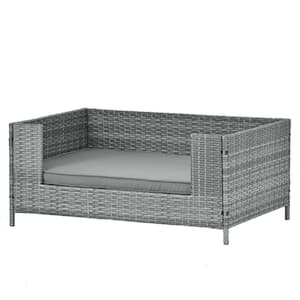 Any Large Dark Gray PE Rattan, Iron and Waterproof Fabric Dog Bed with Cushion