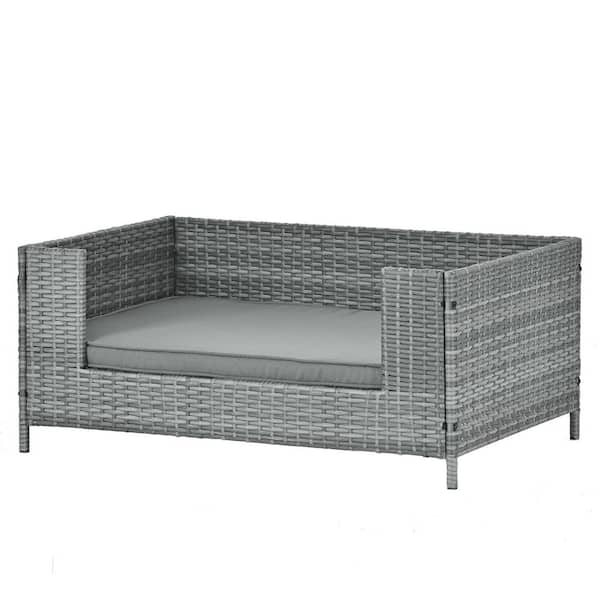 Mis cool Any Large Dark Gray PE Rattan, Iron and Waterproof Fabric Dog Bed with Cushion