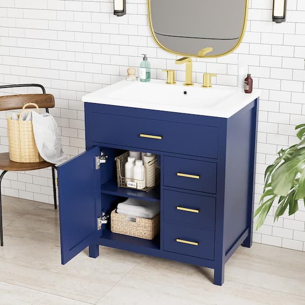 Nestfair 30 in. W x 18.3 in. D x 33.6 in. H Single Sink Freestanding Bath Vanity in Blue with White Ceramic Top