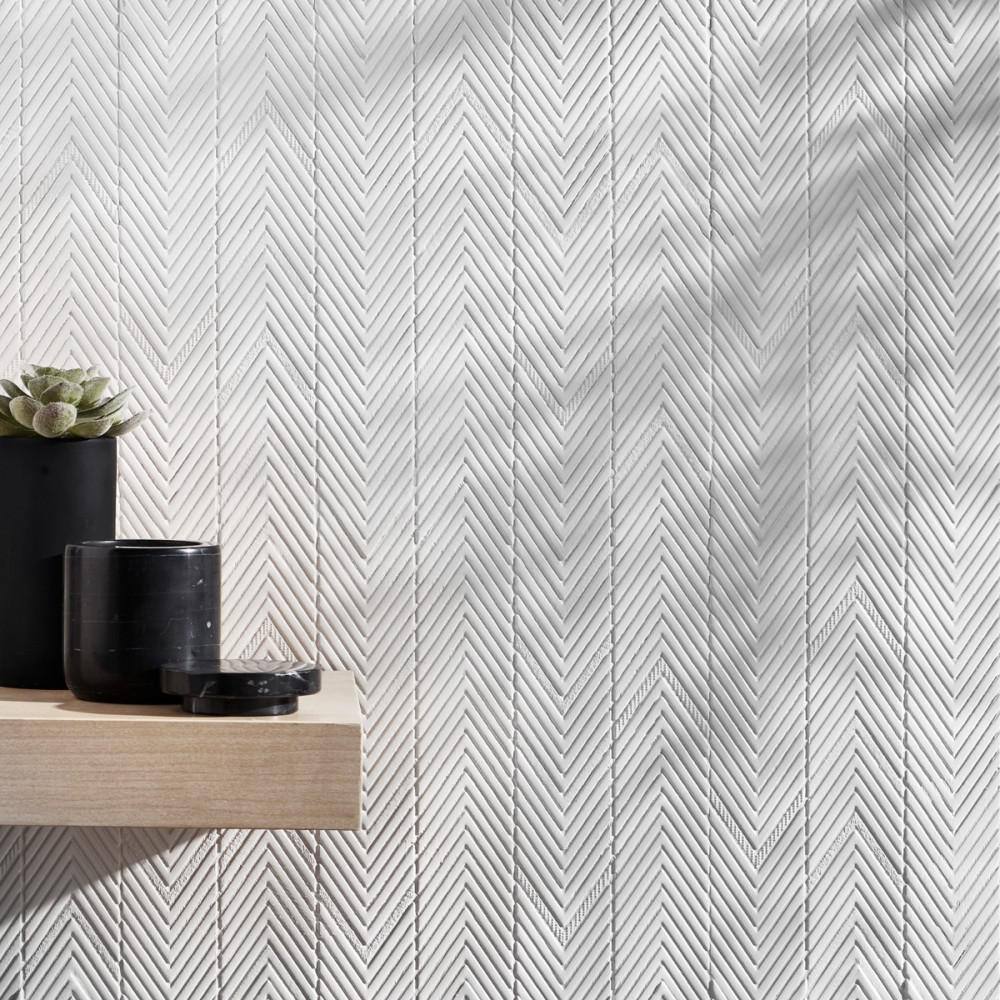 Blaze White Plastic Herringbone Mosaic Wall Tile