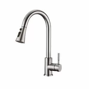 Single Handle Pull Down Sprayer Kitchen Faucet with Deckplate Included in Brushed Nickel