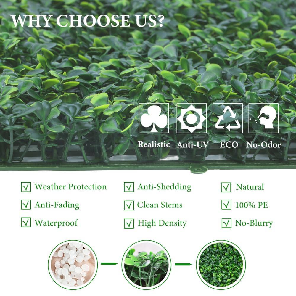 10" x 10" Artificial Boxwood Greenery Panels for Indoor and Outdoor Decor