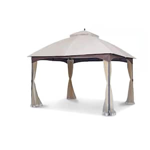10 ft. x 12 ft. Soft Top Metal Outdoor Gazebo with Mosquito Net and Awning, Double Layer Roof Canopy, Steel Tent