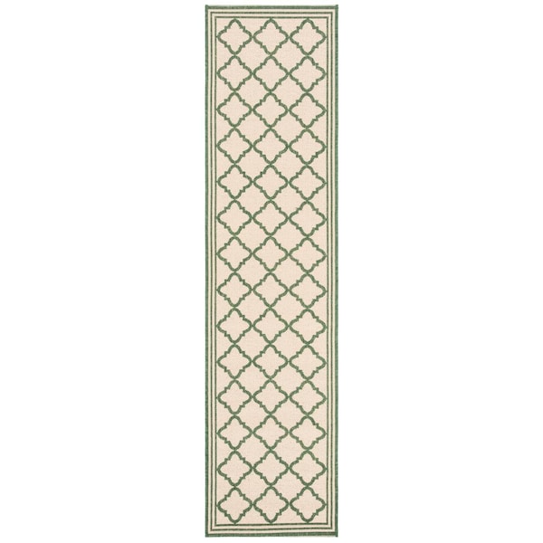 Linden Cream/Green 2 ft. x 8 ft. Border Geometric Trellis Runner Rug