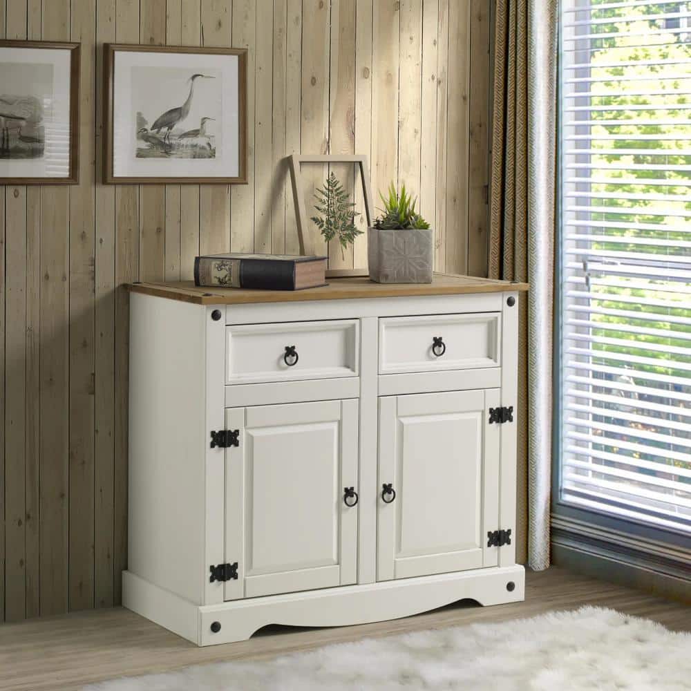 Sunnydaze White Pine Sideboard Cabinet with 2 Drawers and 2 Doors