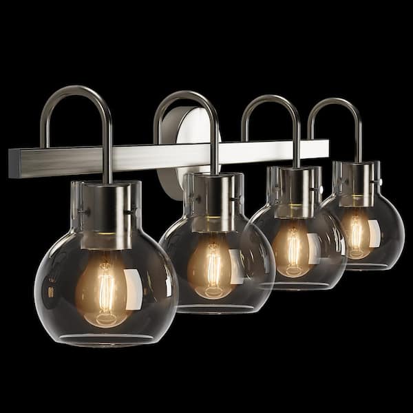 BYBLIGHT Hegland 28.9 in. 4-Light Bathroom Brushed Nickel Vanity Light with Clear Glass Shades