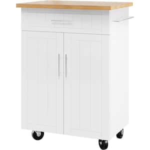 Kitchen Island Cart with Storage White Wood Rolling Side Table on Wheels Kitchen Cart has 4 Silent Universal Wheels