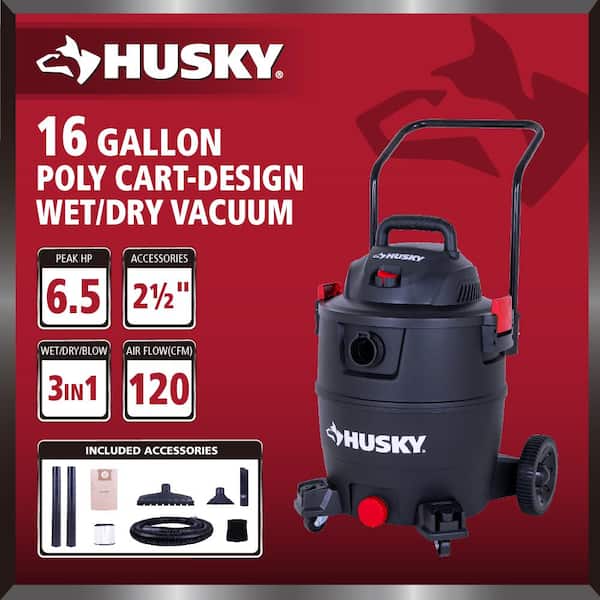 16 Gallon 6.5 Peak HP Wet Dry Vac Shop Vacuum Cart with Locking Hose, Wands, Filters, Dust Bag and Accessory Attachments