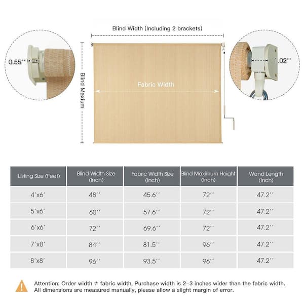 DIFY 8 ft. x 8 ft. Wheat 200 GSM HDPE Fabric Roller Shades with