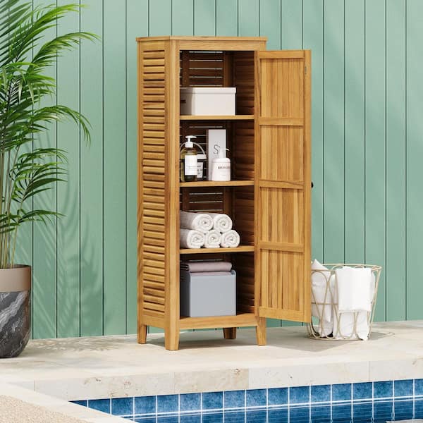 21.65 in. W x 16 in. D x 62 in. H Acacia Wood Outdoor Storage Cabinet