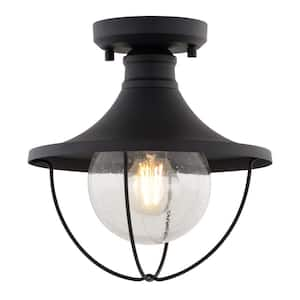 Dunlap Textured Black Coastal Outdoor Flush Mount Ceiling Light Clear Glass