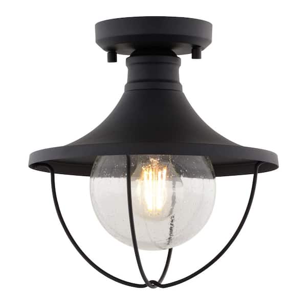 Dunlap Textured Black Coastal Outdoor Flush Mount Ceiling Light Clear Glass