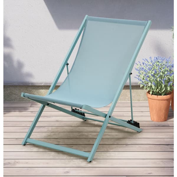 Unbranded Skane Greyish Blue 1-Piece Steel Outdoor Foldable Lounge Chair Recliner