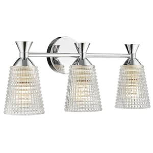 20 in. 3 Light Chrome Vanity Light with Clear Embossed Glass Shade