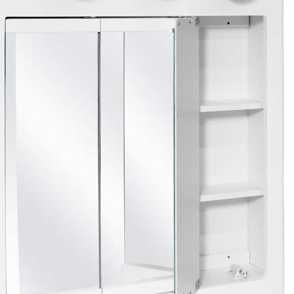 Concord 24 in. W White 3-Light Tri-View Surface-Mount Bathroom Medicine Cabinet Mirror