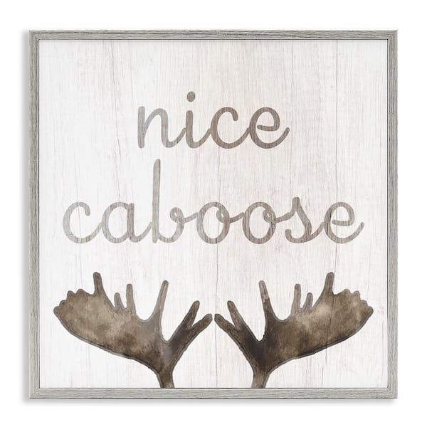 Stupell Industries Nice Caboose Bathroom Moose Antlers by Lil' Rue 1-Piece Gray Framed Abstract Giclee Art Print 24 in. x 24 in.
