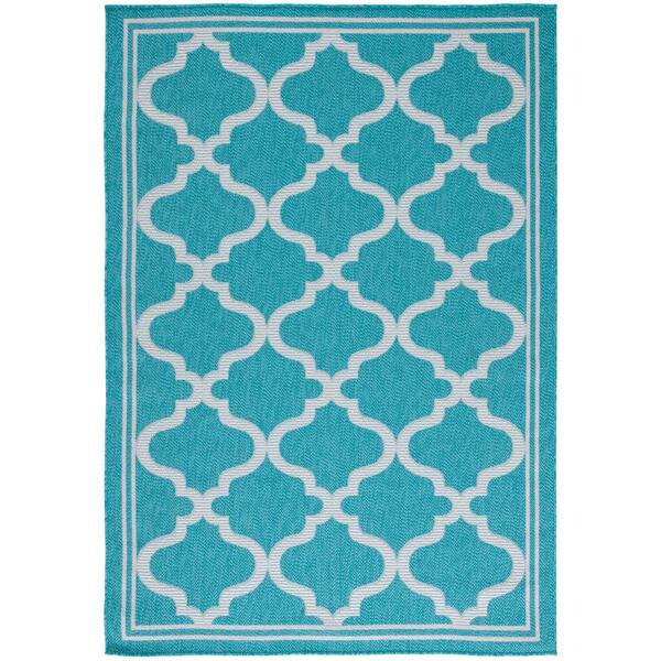 SAFAVIEH Bermuda Aqua/Gray 4 ft. x 6 ft. Border Trellis Indoor/Outdoor Area Rug BMU810J4 The