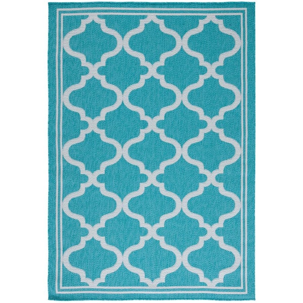 Bermuda Aqua/Gray 8 ft. x 10 ft. Border Trellis Indoor/Outdoor Area Rug