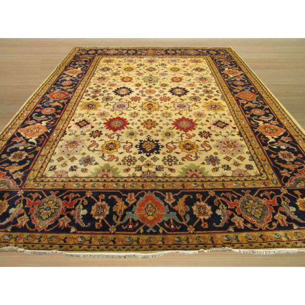 Ivory 9 ft. x 12 ft. Hand-Knotted Wool Traditional Super Mahal Area Rug