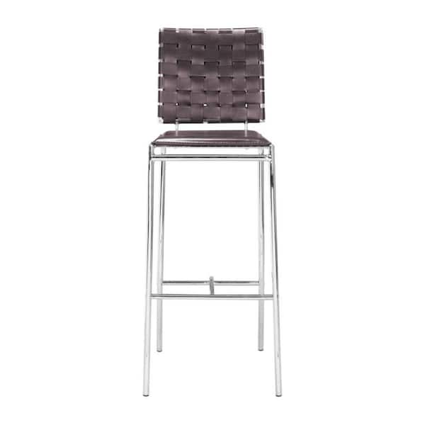 HomeRoots 29 in. Espresso Low Back Metal Bar Chair with Upholstery Seat Set of 2