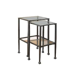 Black Metal and Glass Nesting Tables with Glass Top (Set of 2)