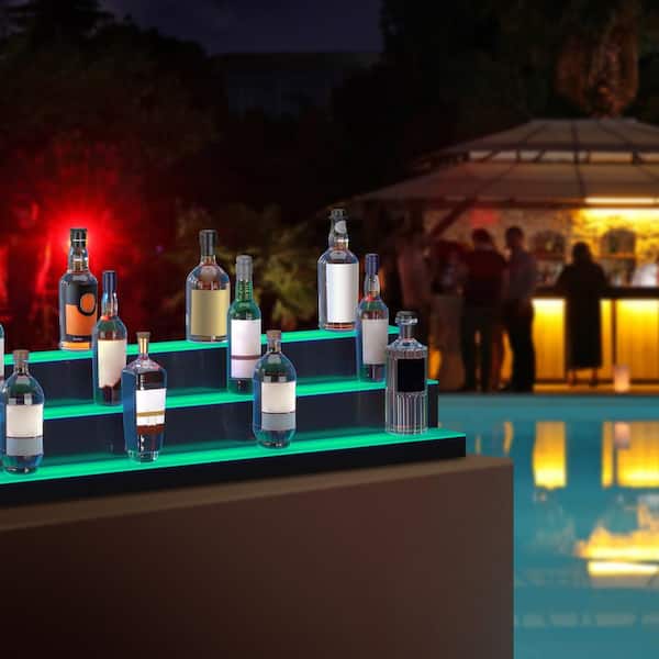 54-Bottles LED Lighted Liquor Bottle Display 60 in. Illuminated Home Bar Shelf 7-Static Colors Acrylic Wine Racks