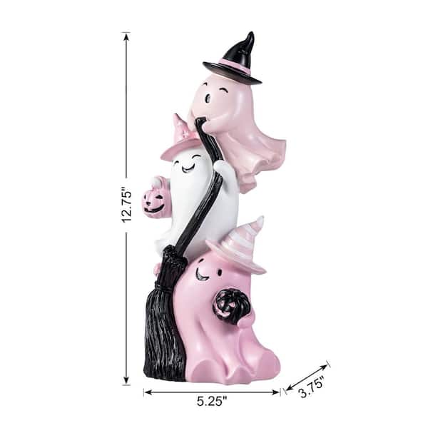 Glitzhome 12.75 in. H Halloween Polyresin Stacked Pink Ghost Table