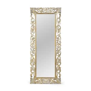 Emerton 68 in. x 27.50 in. Classic Rectangle Framed Distressed White and Gold Accent Mirror
