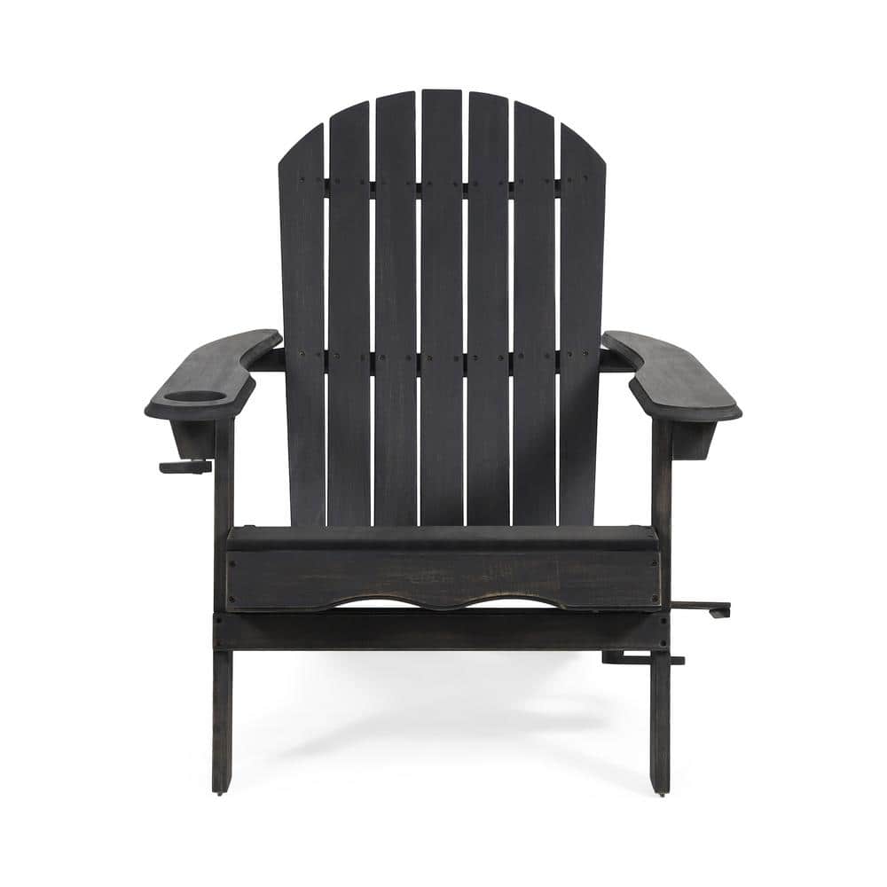 Dark Gray Wood Outdoor Patio Adirondack Chair.