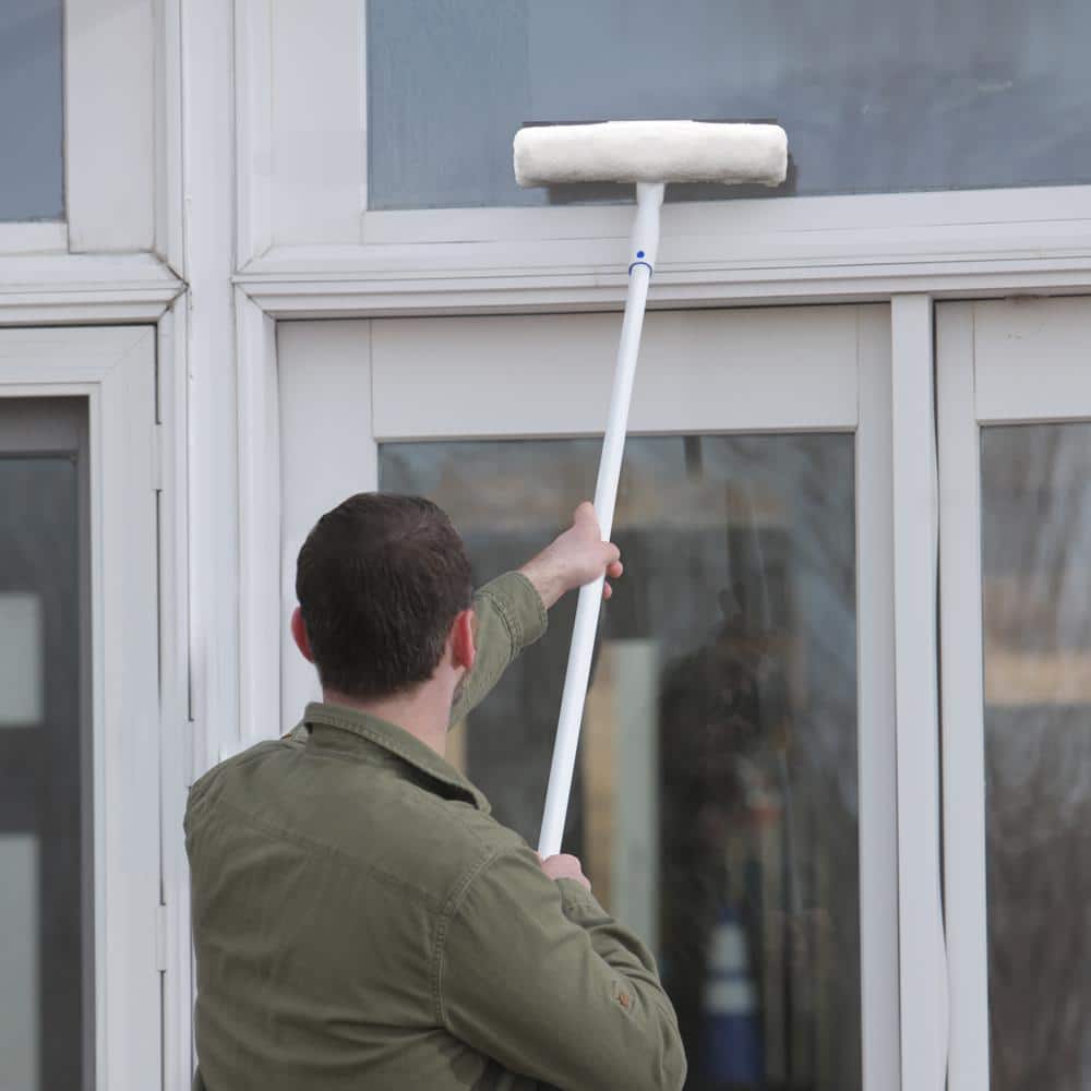 Blue Microfiber Window Cleaning Kit with Collapsible Pole and Bucket