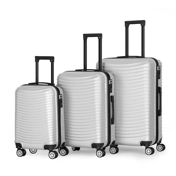 Hikolayae 3 Piece Luggage Set Suitcase Spinner Hardshell Lightweight ABS TSA Lock Spinner Carry on (Silver)