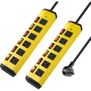 6-Outlet Metal Power Strip with 6-Individual Switches and 6 ft. Cord in Yellow (2 Pack)