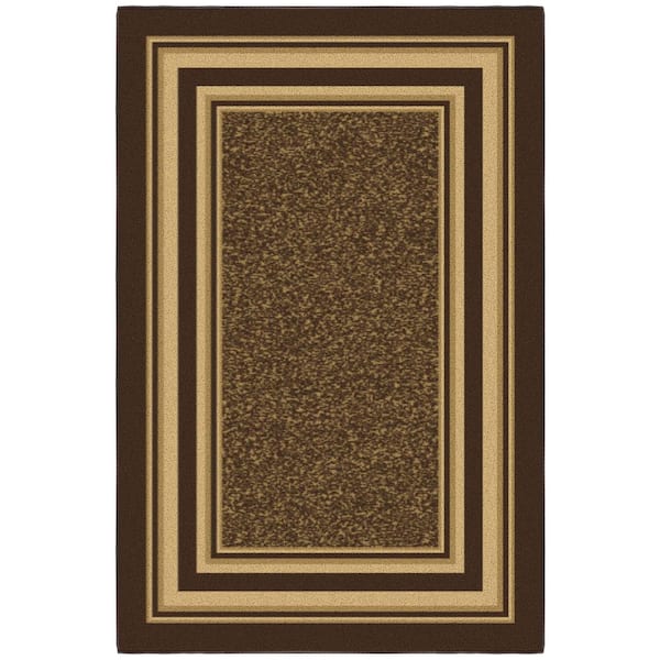 Ottomanson Ottohome Collection Non-Slip Rubberback Bordered Design 3x5 Indoor Area Rug, 3 ft. 3 in. x 5 ft., Dark Brown