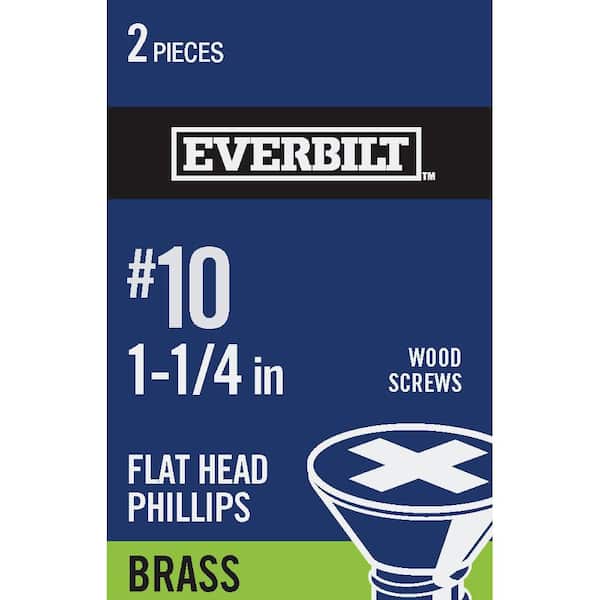 Everbilt #10 x 1-1/4 in. Phillips Flat Head Brass Wood Screw (2-Pack)
