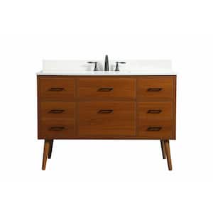Simply Living 48 in. W x 22 in. D x 33.5 in. H Bath Vanity in Teak with Ivory White Engineered Marble Top