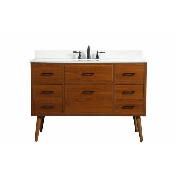 Unbranded Simply Living 48 in. W x 22 in. D x 33.5 in. H Bath Vanity in Teak with Ivory White Engineered Marble Top