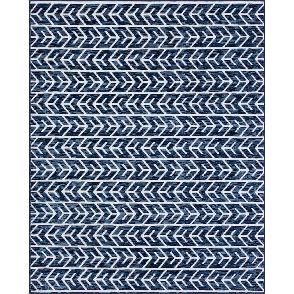 Navy Blue Rectangular Synthetic Easy-Care Outdoor Rug