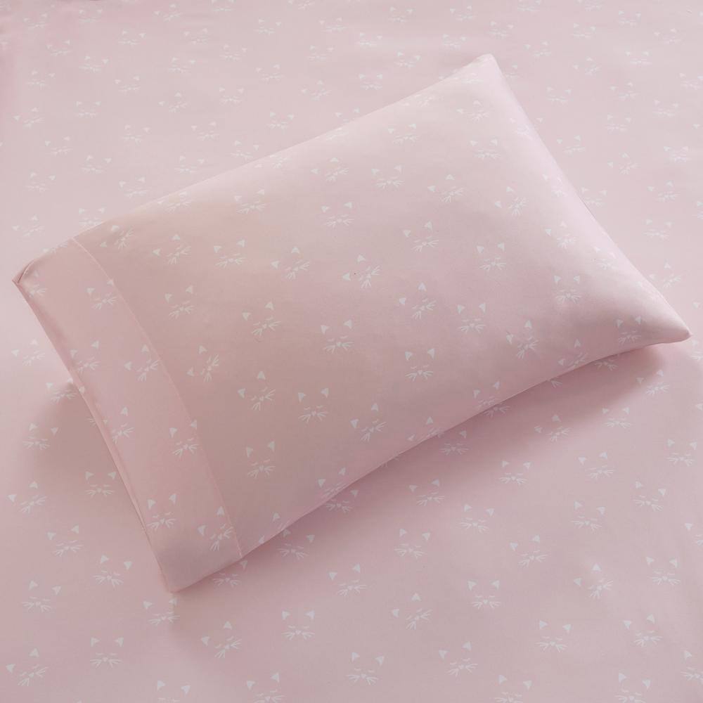 Queen Pink Microfiber Cat Print Sheet Set