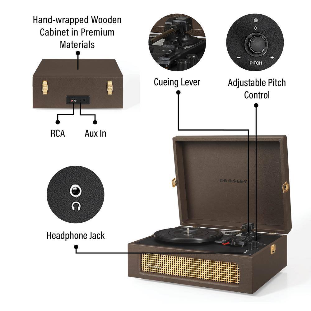 Cocoa Brown Vintage Portable Record Player with Bluetooth