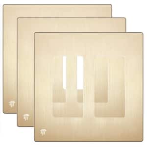 Elite Series 2-Gang 4.68 in. H x 4.73 in. L, Screwless Decorator Wall Plate in Brushed Gold (3-Pack)