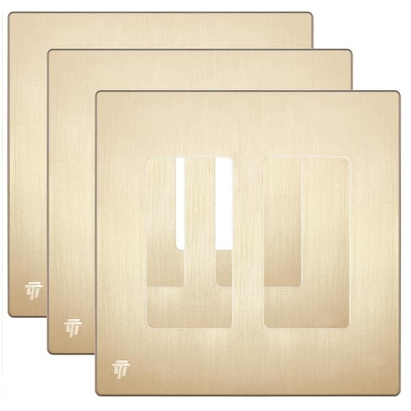 ENERLITES Elite Series 2-Gang 4.68 in. H x 4.73 in. L, Screwless Decorator Wall Plate in Brushed Gold (3-Pack)