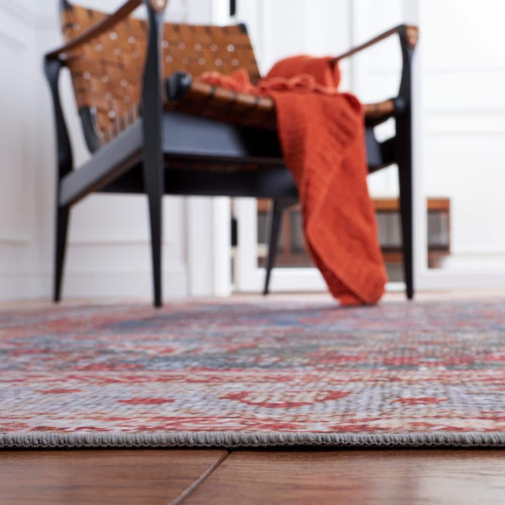 Tucson Blue and Rust Square Machine Washable Area Rug