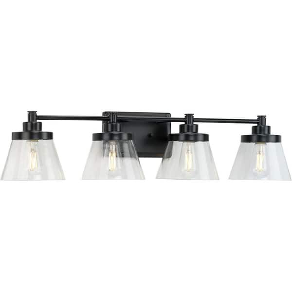 Progress Lighting Hinton 33.5 in. 4-Light Matte Black Clear Seeded ...